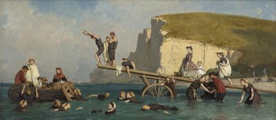 Badende ved Étretat, ca. 1858. av Lepoittevin