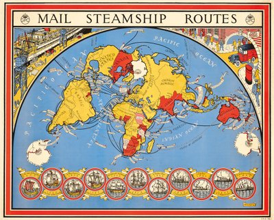 Plakat reklame post dampskip ruter av Leslie MacDonald Gill