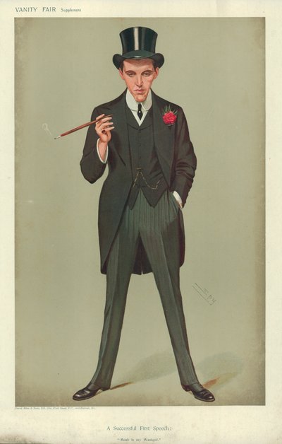 Mr F E Smith, A Successful First Speech, Moab is my Washpot, 16. januar 1907, Vanity Fair tegneserie av Leslie Matthew Ward