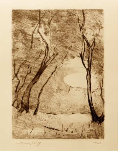 Trær på bredden av Grunewaldsee av Lesser Ury