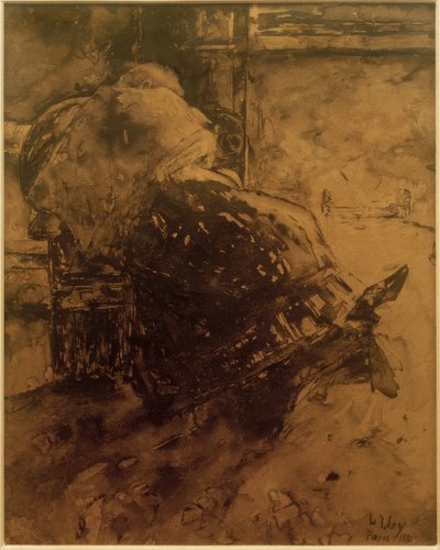 Kvinne ved peisen av Lesser Ury