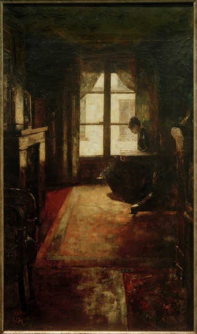 Parisisk interiør (kvinne leser ved vinduet) av Lesser Ury