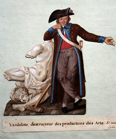 Fransk revolusjon: "en vandalist, ødelegger av kunstverk"". Gouache av Lesueur-brødrene (1700-tallet), Carnavalet-museet, Paris av Lesueur Brothers