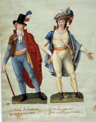 Den franske revolusjonen: kostymer til fantasy-revolusjonære som ikke har blitt etterlignet. Gouache des freres Lesueur (1700-tallet) av Lesueur Brothers
