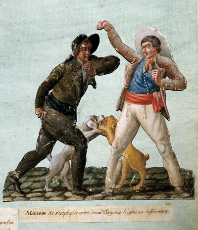 Fransk revolusjon: to borgere som kjemper. Gouache des freres Lesueur (1700-tallet) av Lesueur Brothers
