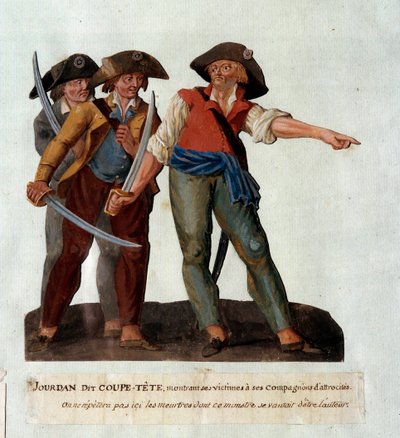 Representasjon av Mathieu Jouve Jourdan dit Jourdan Coupe-Tete (1749-1794), en grusom revolusjonær som ble berømt etter massakrene på breen ved Avignon i oktober 1791. Gouache des freres Lesueur (1700-tallet) av Lesueur Brothers