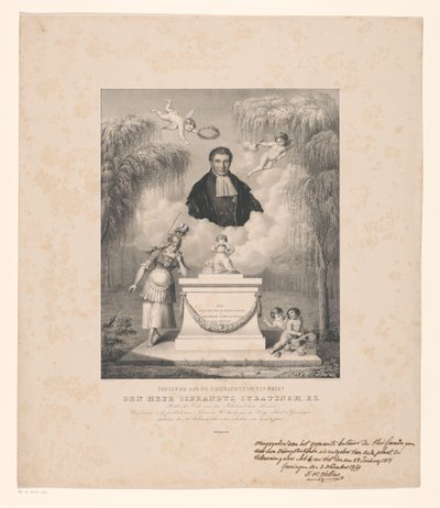 Portrett av Sibrandus Stratingh Dedikert til minnet om avdøde herr Sibrandus Stratingh, E.Z. (tittel på objekt) av Levi Michiel Bendix