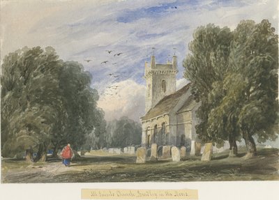 Bradley-in-the-Moors Church: akvarellmaling, og [c 1830-1840] av Lewis John Wood