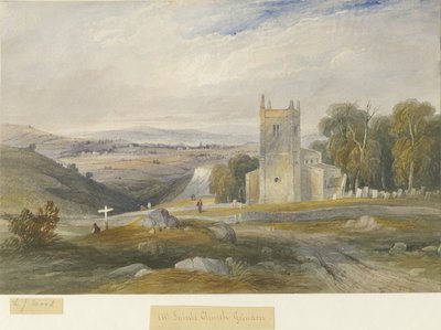 Grindon Church: akvarellmaling, og [c 1830-1845] av Lewis John Wood
