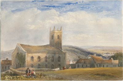 Longnor Church - "St. Giles" [St Batholomew's]: vannfargemaleri, nd [c1830-1840] av Lewis John Wood