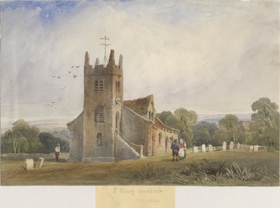 Meerbrook Church - "St. Matthews": akvarellmaleri, og [c 1830-1840] av Lewis John Wood