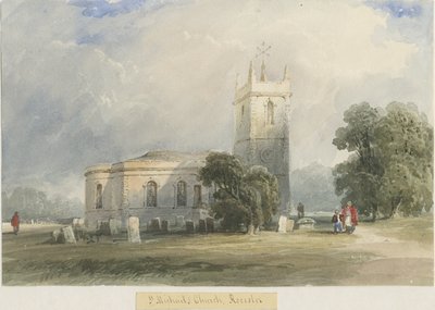 Rocester Church: akvarellmaling, og [c 1830-1840] av Lewis John Wood