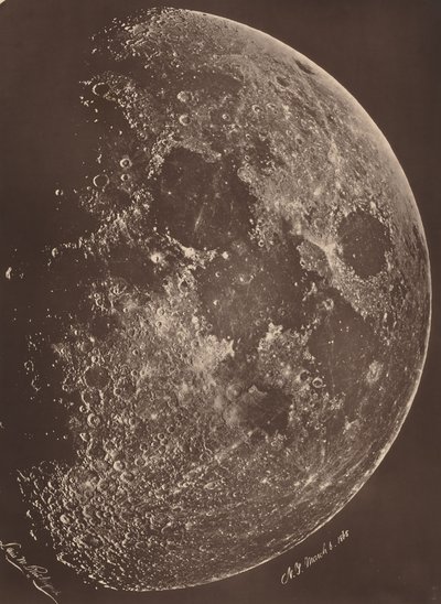 Fotografi av månen i dens første kvartal, 6. mars av Lewis Morris Rutherfurd