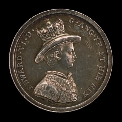 Edward VI, 1537-1553, konge av England 1547-medalje for School of Christ's Hospital, grunnlagt 1552 av Lewis Pingo
