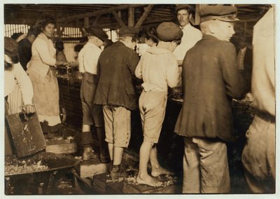 Rekeplukkere, inkludert 8 år gamle Max, i Dunbar, Lopez, Dukate Co, Biloxi, Mississippi, 1911 av Lewis Wickes Hine