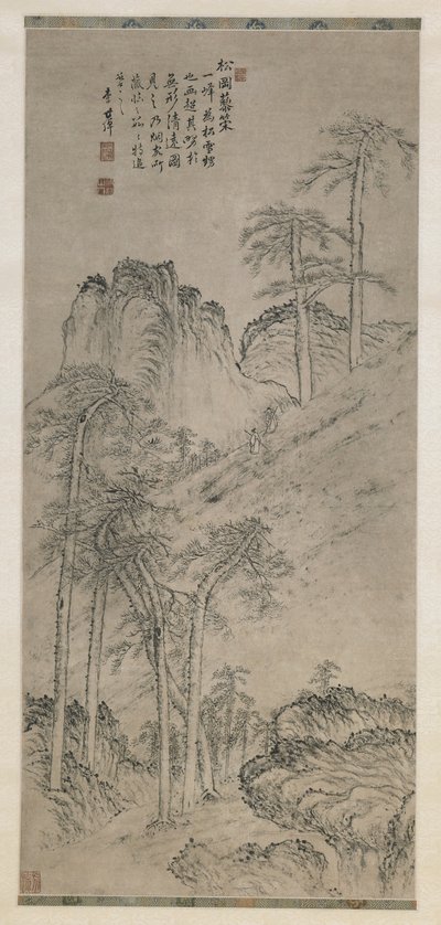 Walking with Staffs on a Pine Hill, Qing-dynastiet, ca. 1760 (blekk på papir) av Li Shizuo