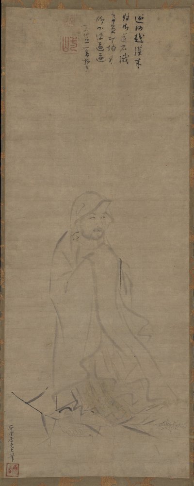 Bodhidharma krysser Yangzi-elven på et siv, før 1317. av Li Yaofu