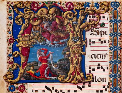 Piccolomini bibliotek: korbok, torsk. 1.A, ff.4v med "Vision of Jesaja", av Liberale da Verona (ca. 1445 - 1527/9). Detalj. av Liberale da Verona