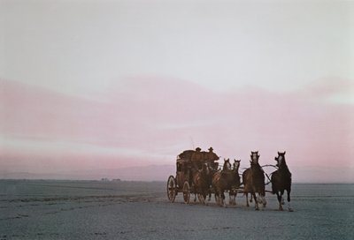 En Wells Fargo diligens på et moderne publisitetsløp på Western Plains (bilde) av Unbekannt Unbekannt