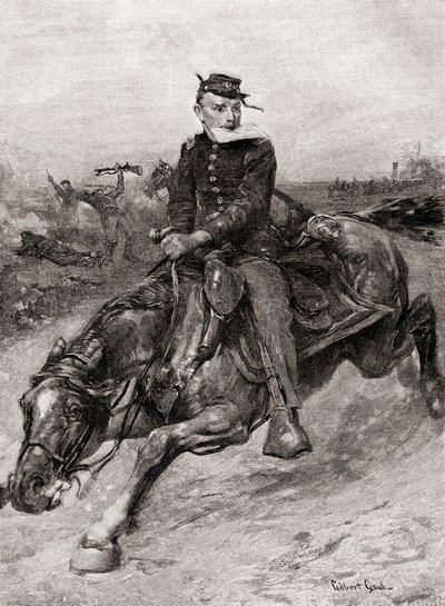 En utsendt rytter under den amerikanske borgerkrigen, fra The Century Magazine, publisert 1887 (gravering) av Unbekannt Unbekannt