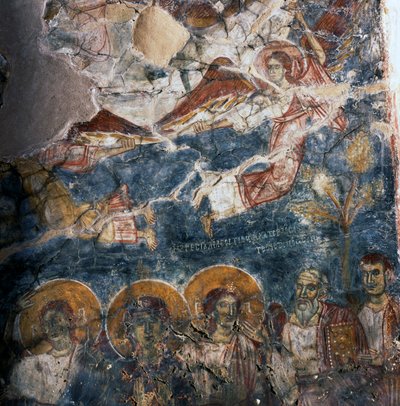 Engel og hellige, freskomaleri i klosteret Agios Georgios, Diavaide, Kreta, Hellas (bilde) av Unbekannt Unbekannt