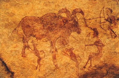 Bueskyttere, hunder og hovdyr, hulemaleri, Tassili n