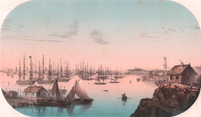 Baltic Fleet i Baro Sund, Finland, fargelitografi, 29x20 cm, fra Episodes of the Eastern War, Imprimerie et Jacomme Lemercier Publisher, Paris av Unbekannt Unbekannt