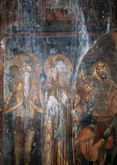 Kristus og helgener, freskomaleri i kirken Agios Ioannis, Kantanos, Kreta, Hellas (bilde) av Unbekannt Unbekannt