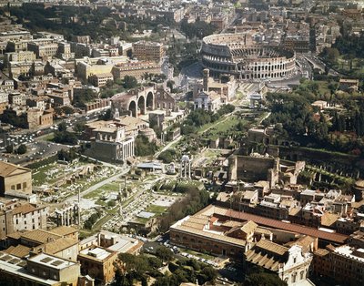 Colosseum eller Flavian Amphitheatre, luftfoto, 70-80 ad, Roma, Italia (bilde) av Unbekannt Unbekannt