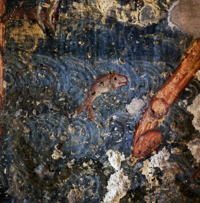Fisk, detalj av freskomaleri i klosteret Agios Georgios, Diavaide, Kreta, Hellas (bilde) av Unbekannt Unbekannt