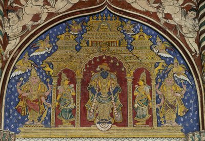 Fresco som viser Visnu, Thanjavur Maratha-palasset, Tamil Nadu, India av Unbekannt Unbekannt
