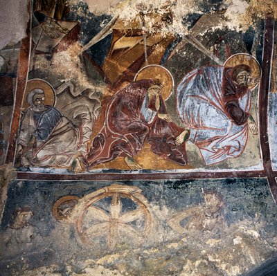 Fresko av helgener i den bysantinske kirken Agios Georgios Xifoforos, Apodoulou, Kreta, Hellas (bilde) av Unbekannt Unbekannt