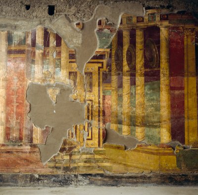 Freskomaleri på den sentrale veggen av toskansk atrium, Roman Villa Poppaea av Unbekannt Unbekannt