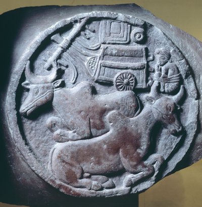 Medaljong dekorert i relieff fra balustrade av Stupa av Bharhut, buddhistisk monument, Madhya Pradesh, India, indisk sivilisasjon, 2. århundre f.Kr. av Unbekannt Unbekannt