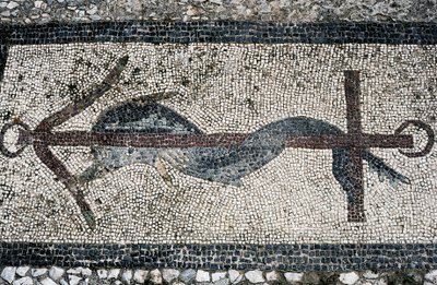 Mosaikk som viser delfin og anker, øya Delos (UNESCOs verdensarvliste av Unbekannt Unbekannt