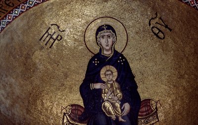 Mosaikk av jomfru Maria fra innsiden av Hosios Loukas-klosteret, Hellas, grunnlagt tidlig på 1000-tallet av Unbekannt Unbekannt
