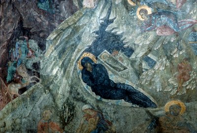 Fødsel, freskomaleri i klosteret Panagia Perivleptos, den bysantinske byen Mystras (UNESCOs verdensarvliste av Unbekannt Unbekannt