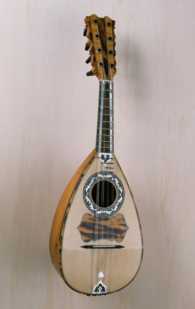 Napolitansk mandolin, musikkinstrument bygget i verkstedet til luthier Pasquale Scala i Praiano, Campania. Italia, 1900-tallet av Unbekannt Unbekannt