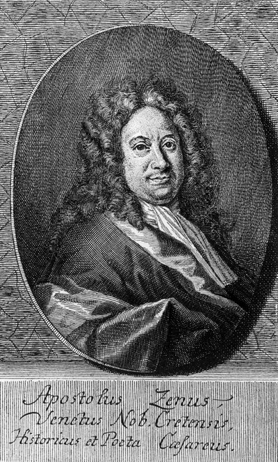 Portrett av Apostolo Zeno (cirka 1668-1750), italiensk poet, librettist, journalist og bokstavmann, gravering av Unbekannt Unbekannt