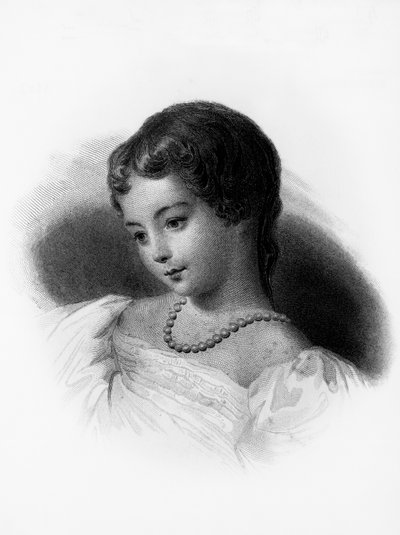 Portrett av Augusta Ada Byron, grevinne av Lovelace (1815-1852), engelsk matematiker og forfatter, hun blir sett på som første dataprogrammerer, gravering av Unbekannt Unbekannt