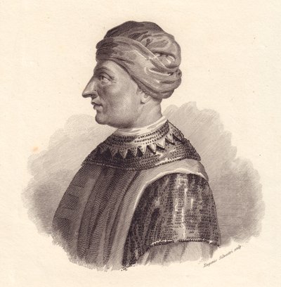 Portrett av italiensk militærleder Can Francesco della Scala også kjent som Cangrande I (1291-1329), kobberstikk av Eugenio Silvestri av Unbekannt Unbekannt