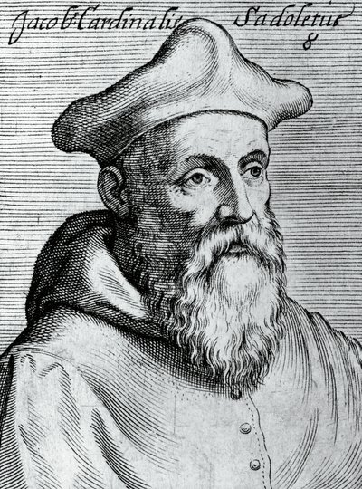 Portrett av Jacopo Sadoleto (1477-1547), italiensk humanist, katolsk biskop og kardinal, gravering fra Illustrissimorum, omnique virtutis, et scientiarum laude praestantissimoru virorum-ikoner, av Claudius Pernetus av Unbekannt Unbekannt