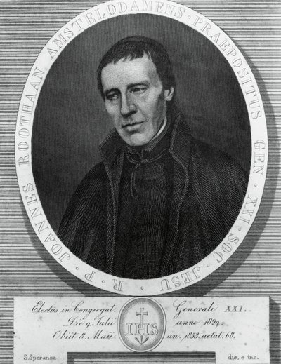 Portrett av Jan Philipp Roothaan (1785-1853), nederlandsk jesuitt og 21. generaloverordnede i Society of Jesus, tegning og gravering av Serafino Speranza (1862-1911) etter maleri av Frans Quartier av Unbekannt Unbekannt
