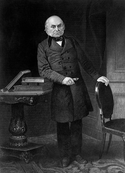 Portrett av John Quincy Adams (1767-1848), amerikansk politiker og diplomat som var USAs sjette president fra 1825 til 1829, gravering av Unbekannt Unbekannt