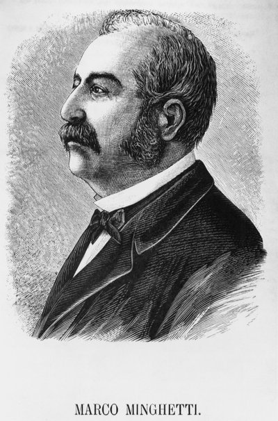 Portrett av Marco Minghetti (1818-1886), italiensk økonom og statsmann som var statsminister i kongeriket Italia fra 1863 til 1864, og fra 1873 til 1876, gravering av Unbekannt Unbekannt