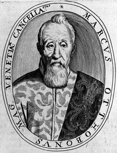 Portrett av Marco Ottoboni (1554-1649), storkansler i Venezia, gravering av Unbekannt Unbekannt