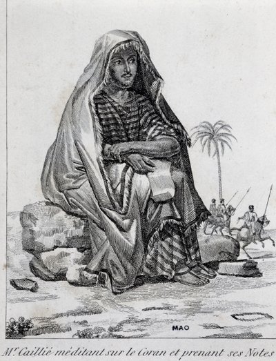 Rene Caillie (1799-1838), oppdagelsesreisende iført arabiske klær, mediterer på Koranen av Unbekannt Unbekannt