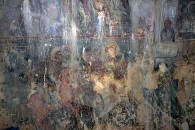 Hellige på hesteryggen, freskomaleri i den bysantinske kirken Agios Athanasios, Kefali, Kreta, Hellas (bilde) av Unbekannt Unbekannt