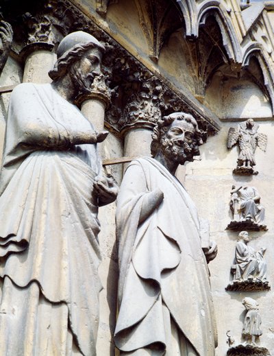 Statue av apostel, detalj av sørdøren til katedralen Notre-Dame (UNESCOs verdensarvliste av Unbekannt Unbekannt