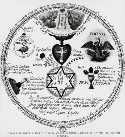 Symboler for rosenkreuzerne, tegning fra manuskript fra 1700-tallet, Frankrike av Unbekannt Unbekannt
